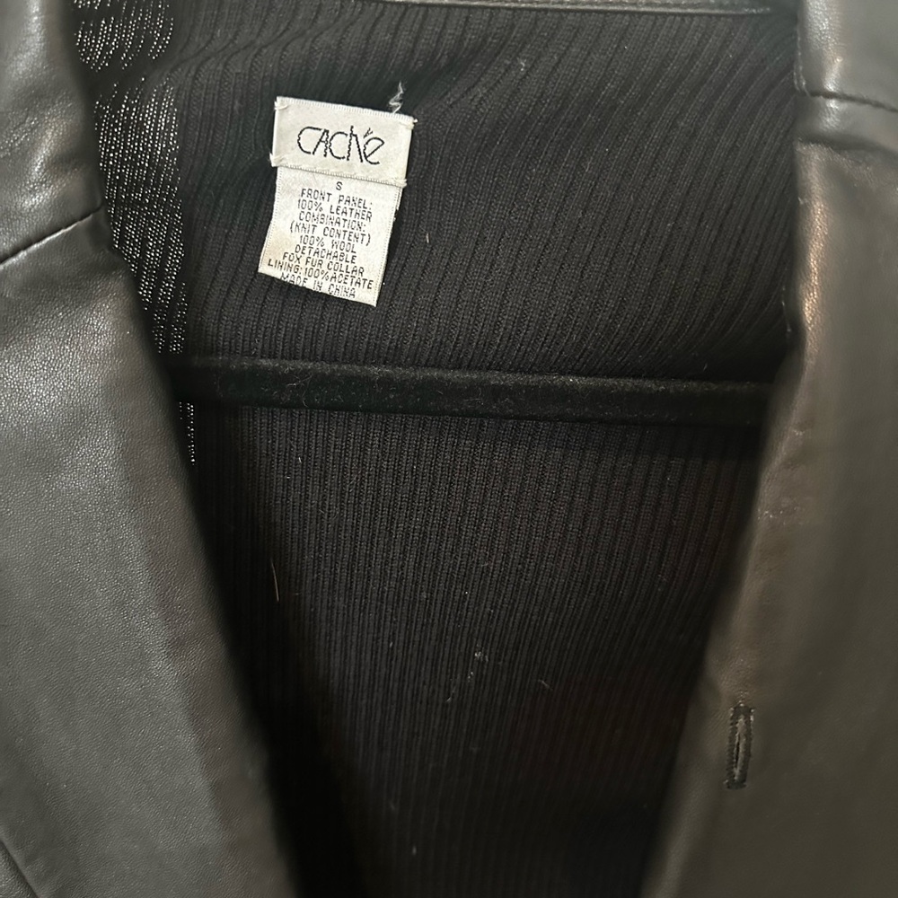 Cache Black Leather and Wool Women's Jacket with Belt Size Small - Picture 4 of 6